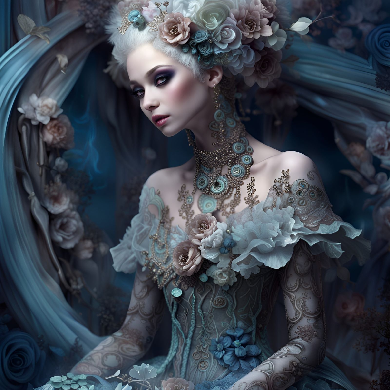 Ethereal Avant-Garde Fashion Doll in Light Colors