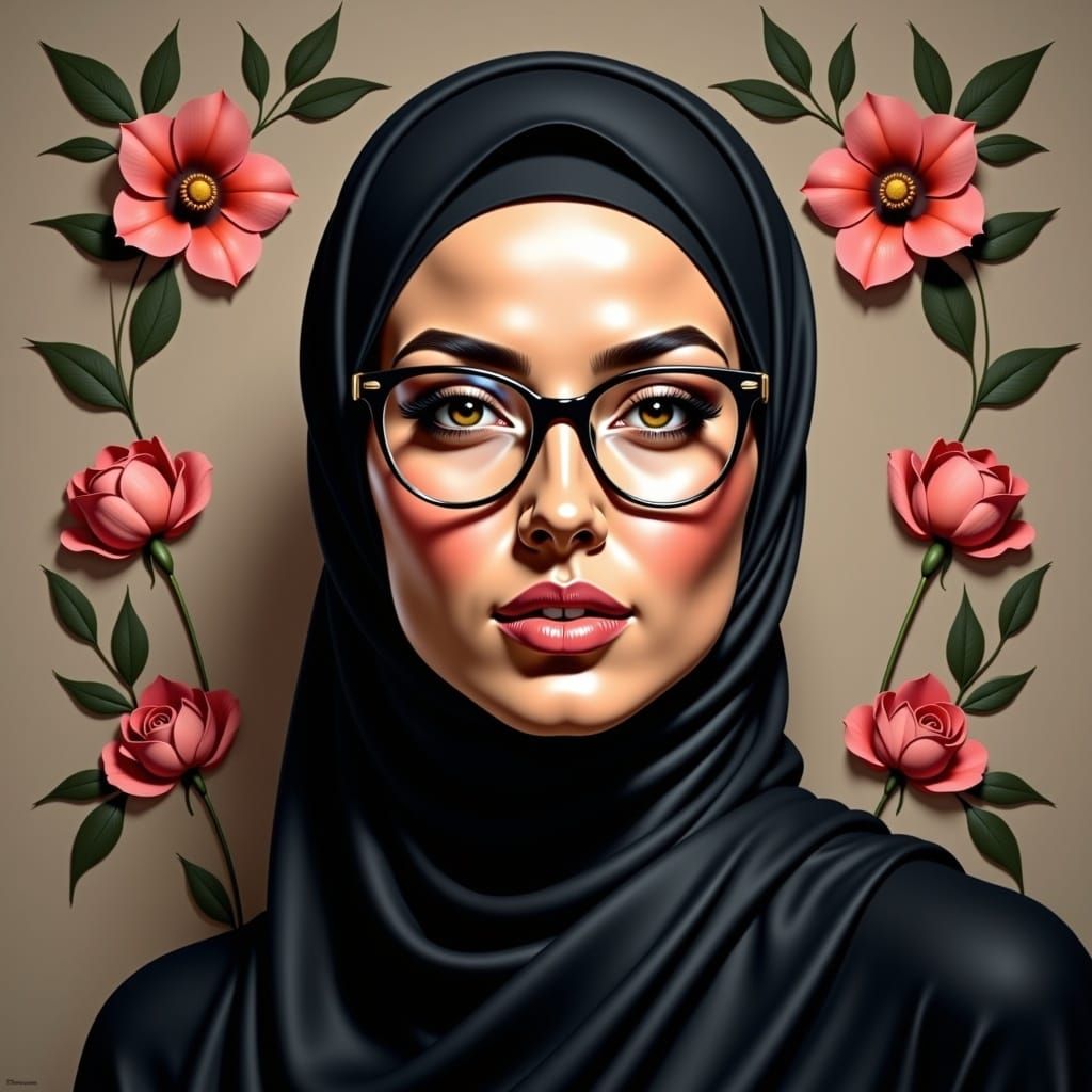 Beautiful Hijabi Woman in Floral Background
