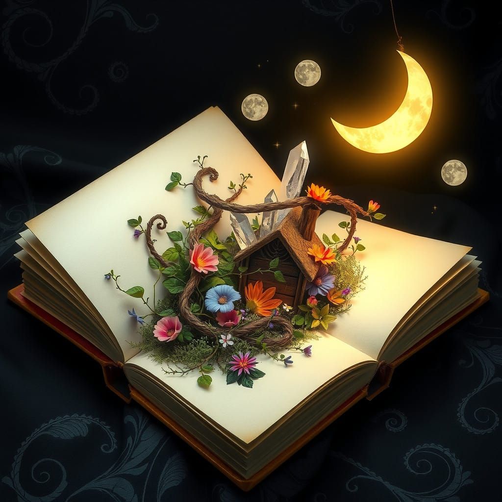 Dreamlike Crescent Moon Illuminates Miniature Garden