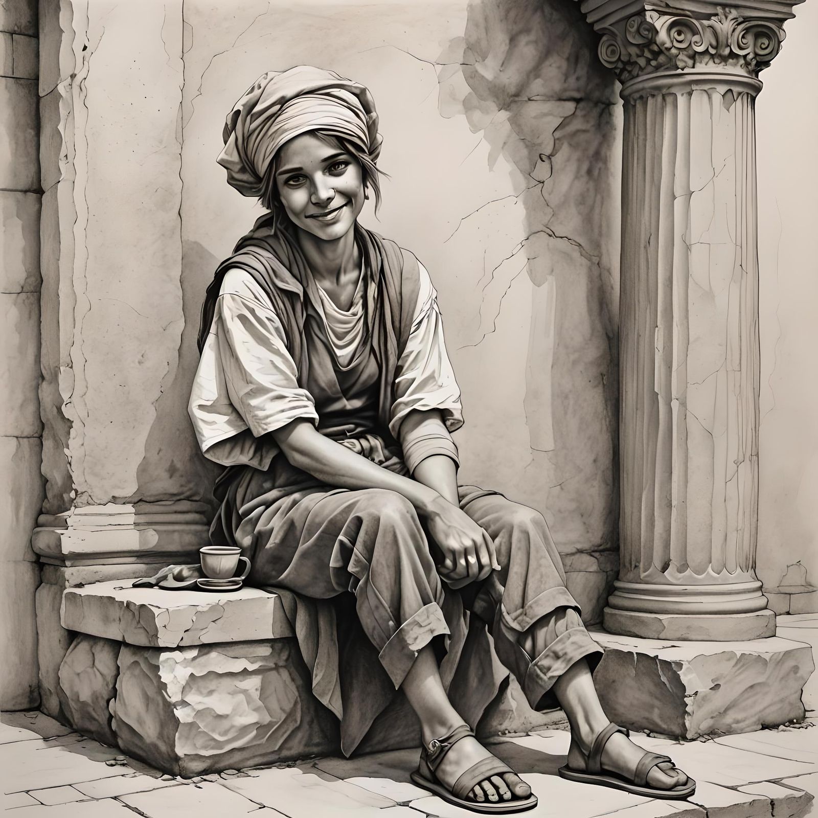 Fantasy Pen Drawing of a Young Urchin