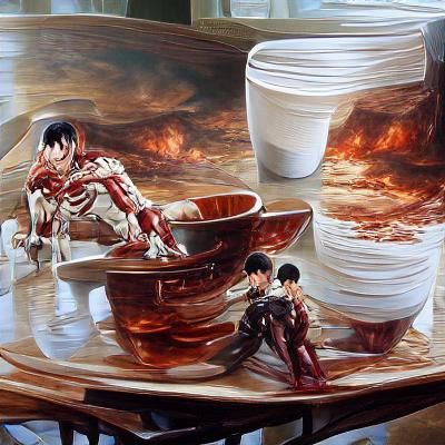 Levi and Colossal Titan Tea Party, Oil Painting
