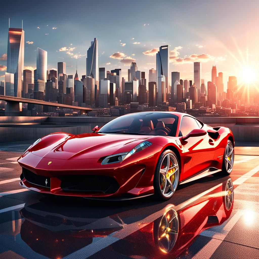 Ferrari in Cyberpunk Cityscape: 3D Digital Art