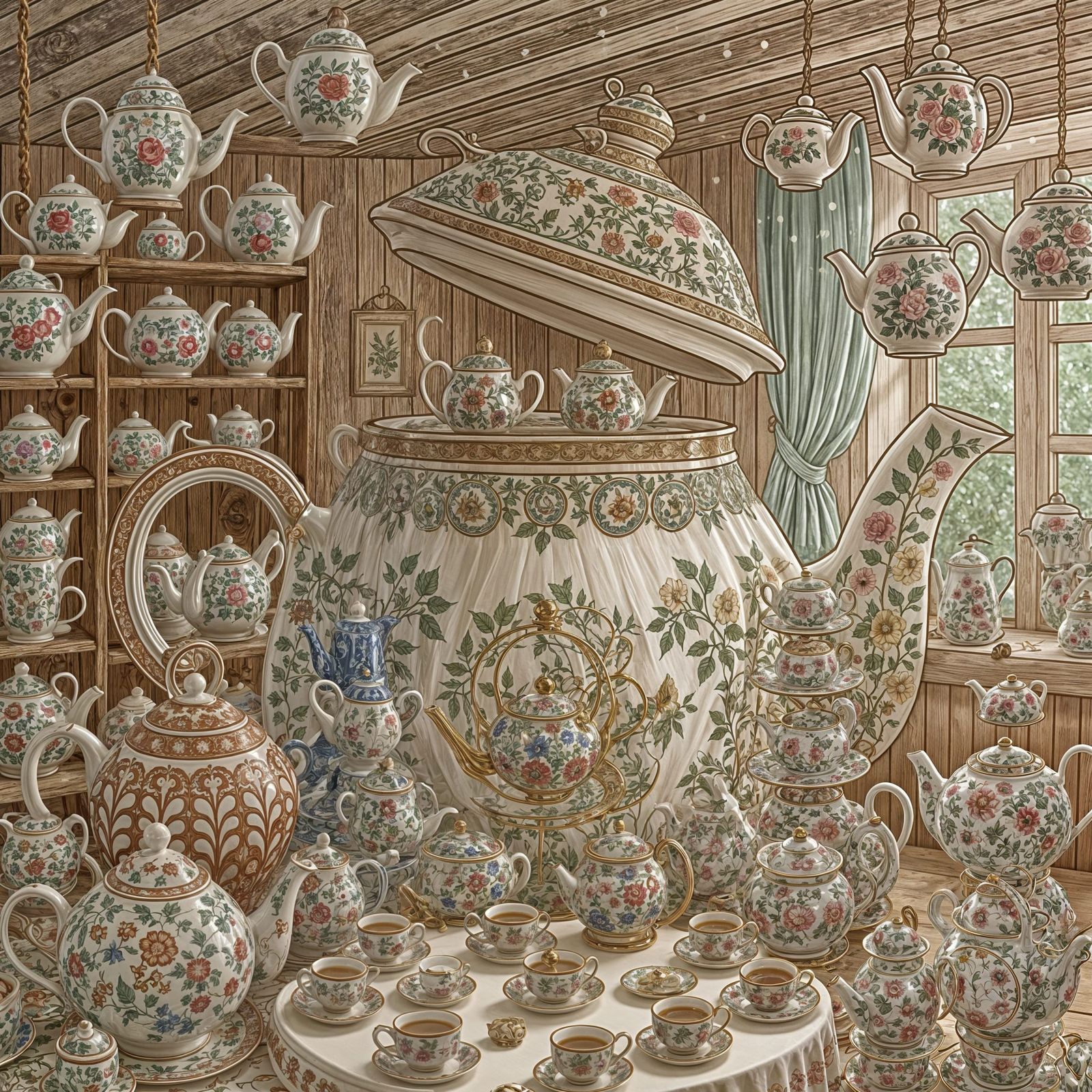 Whimsical Teapot Party Inside Miniature Teapots