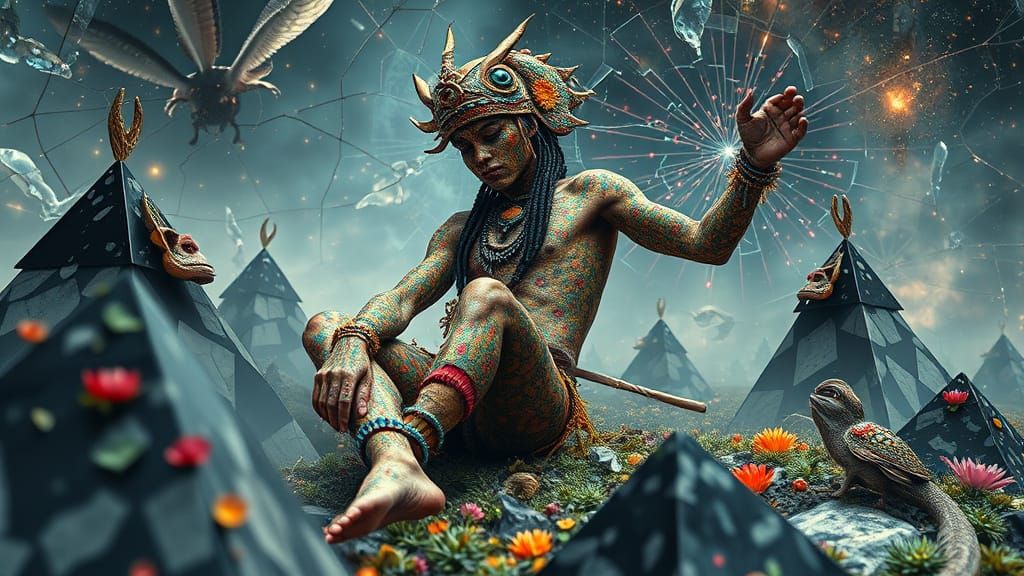 Mystical Prince Dancing on Pyramids: Bio-Art Collage