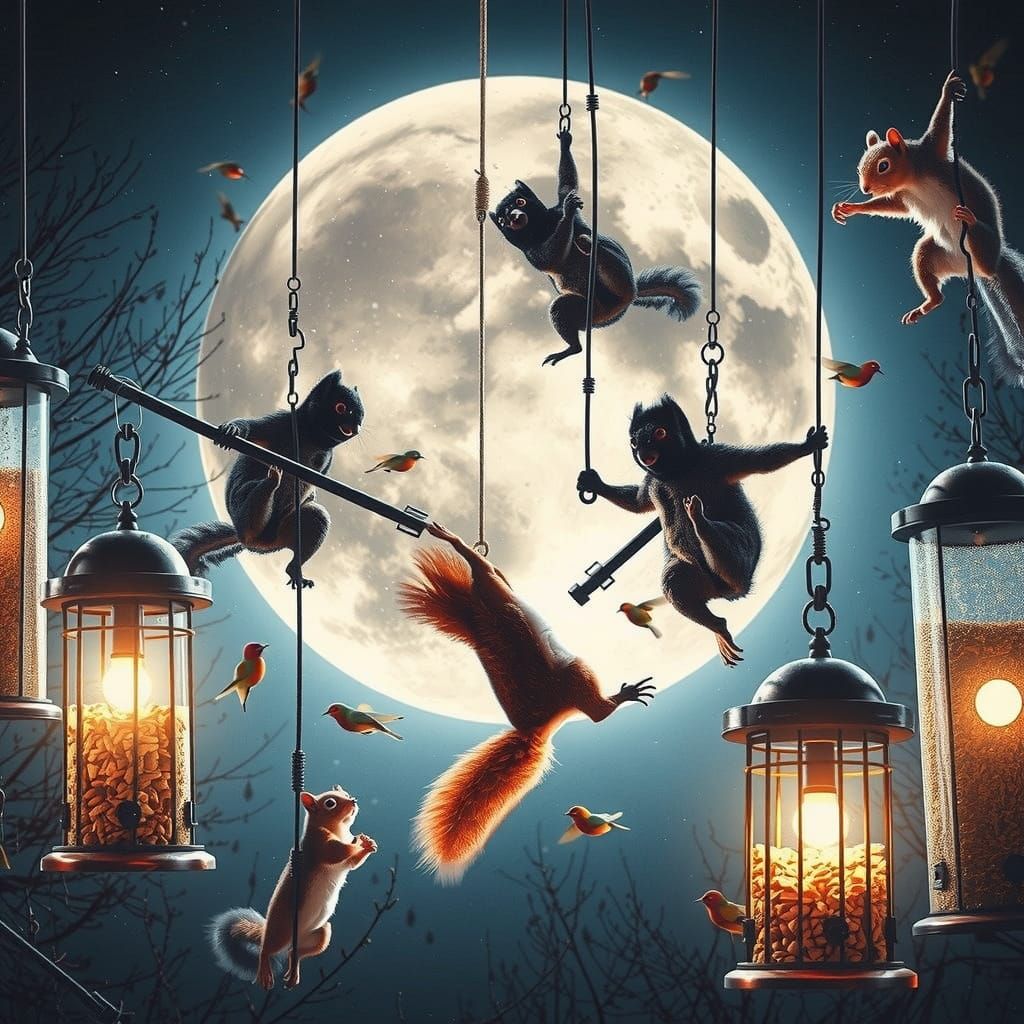 Squirrel Stealing Food from Bird Feeder