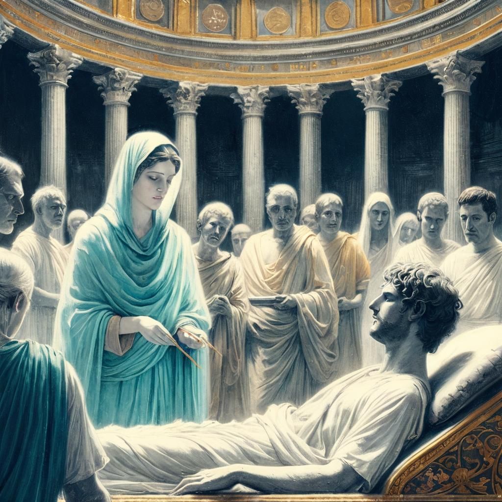 Lydia approaching Lucius in the Tepidarium