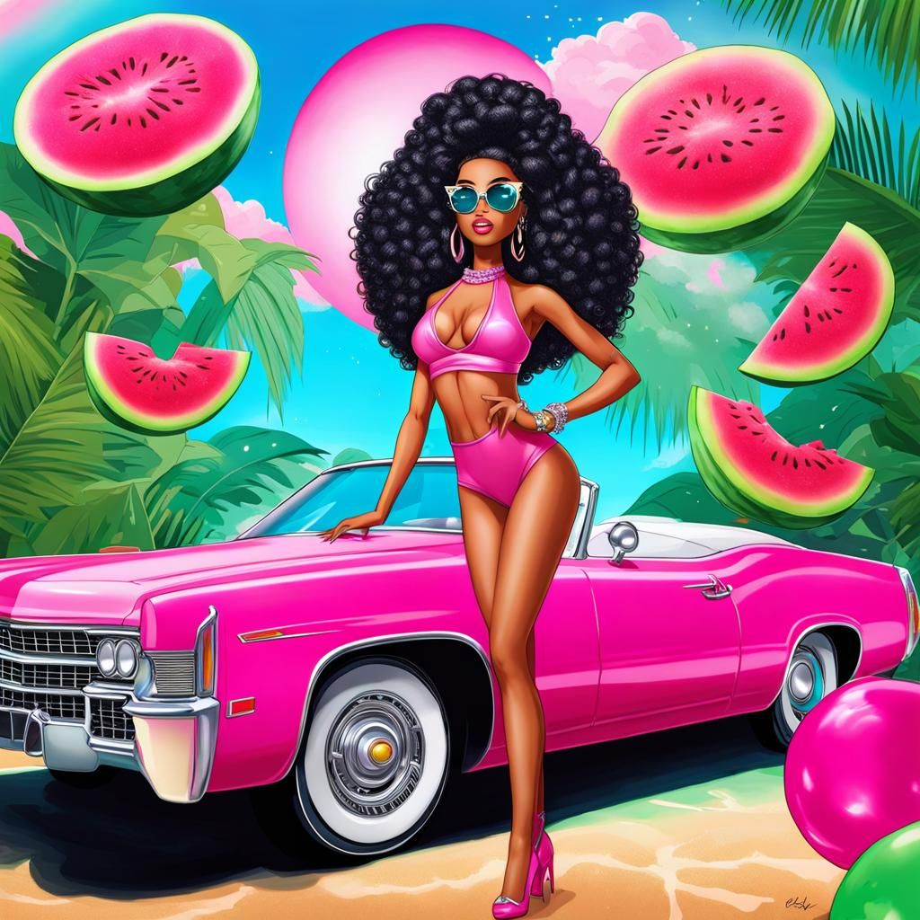 Vibrant Chibi Model Pool Party Digital Art