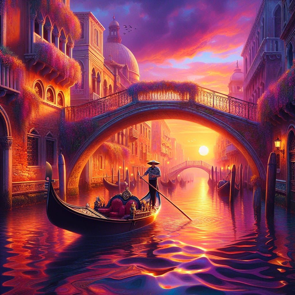 Venice Gondola at Sunset: A Matte Painting