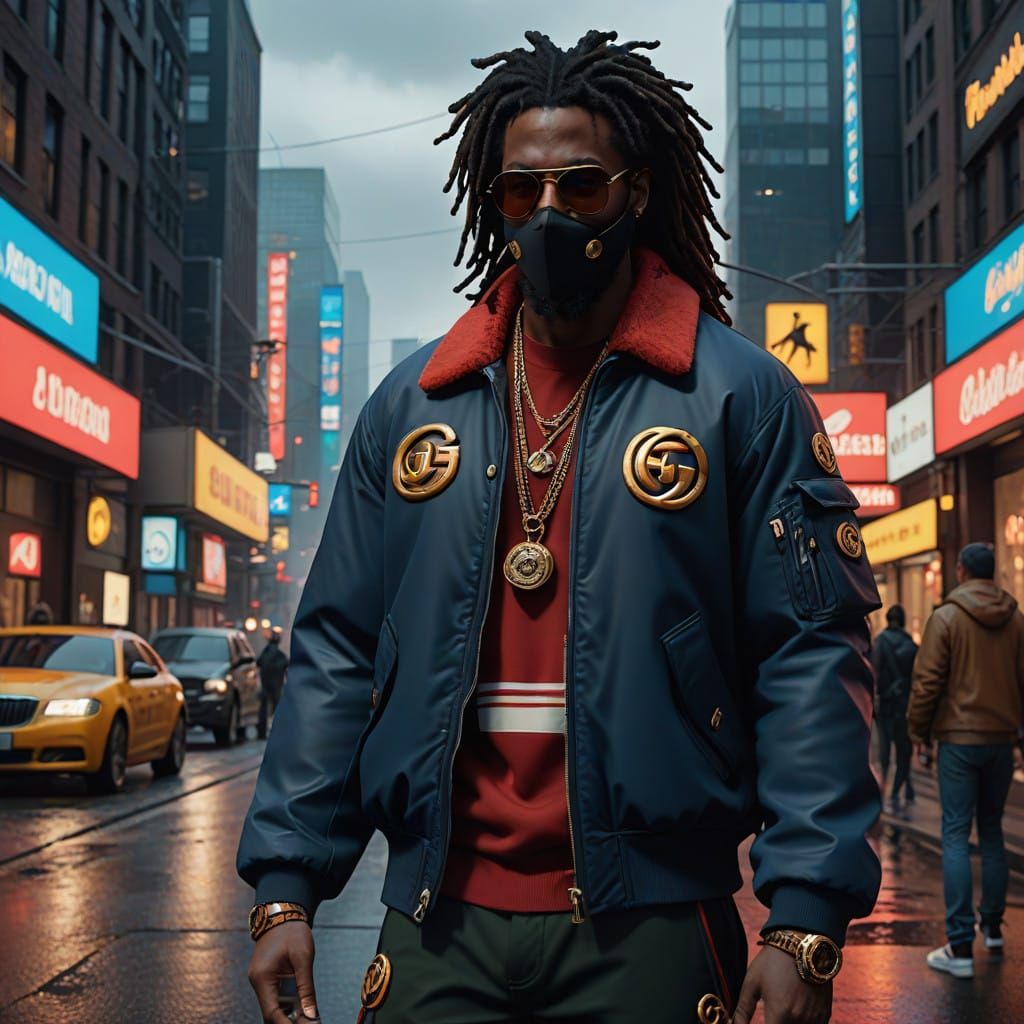 Majestic Rapper in Gucci Attire with Air Force Shoes and Cas...