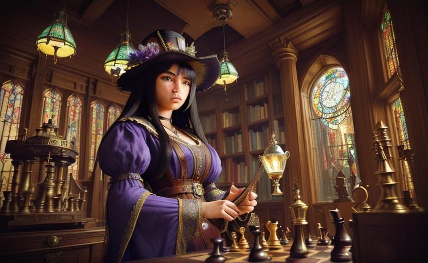 Steampunk Mad Hatter Huntress in Film Noir Style