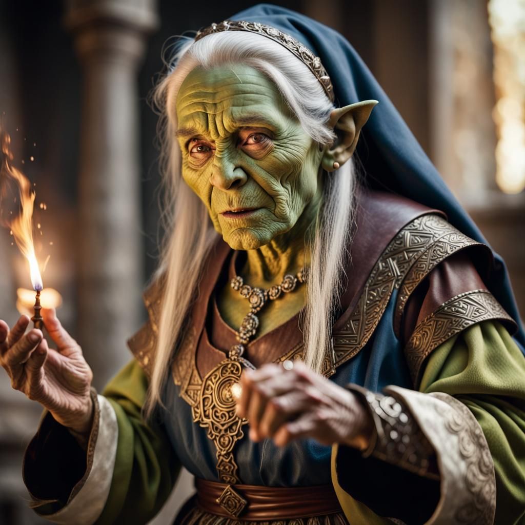 Orc Cleric Casting Spell in Renaissance Style