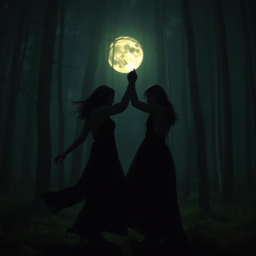 Women Dancing in Neon Lit Cyberpunk Forest