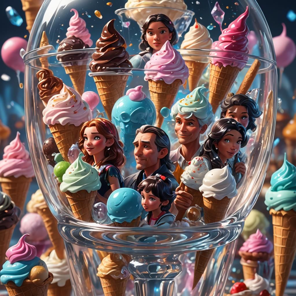 Disney Characters Enjoying Ice Cream: Hyperdetailed Portrait