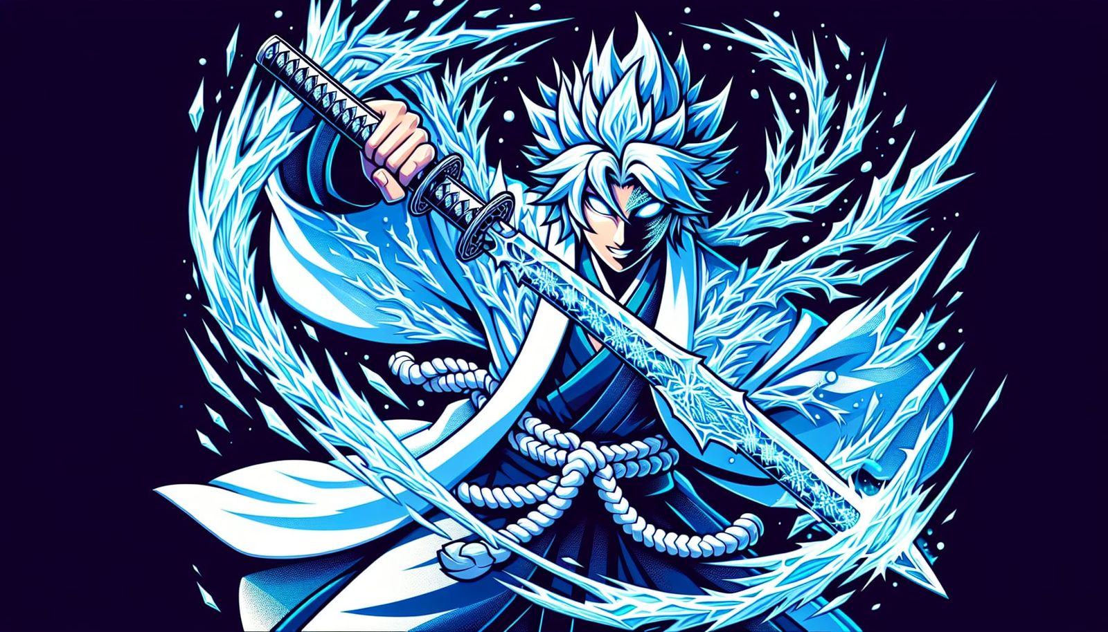 Anime Ice Warrior with Katana in 90s Style