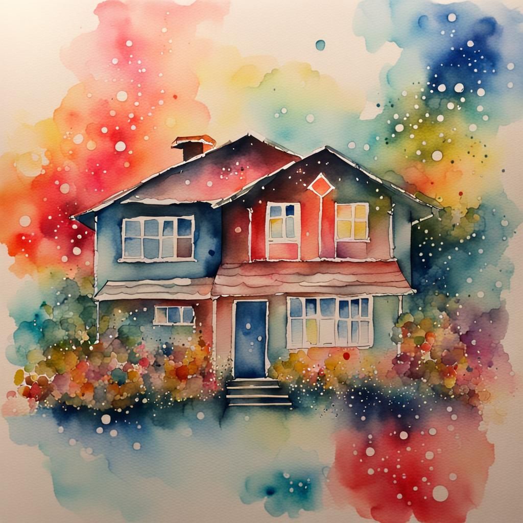 Watercolor Home Sweet Home Abstract Art