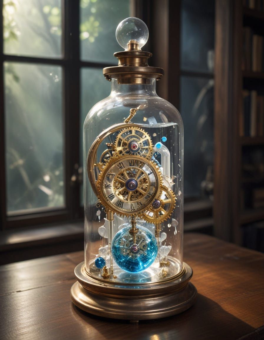 Surreal Glass Clockwork Alchemy Scene