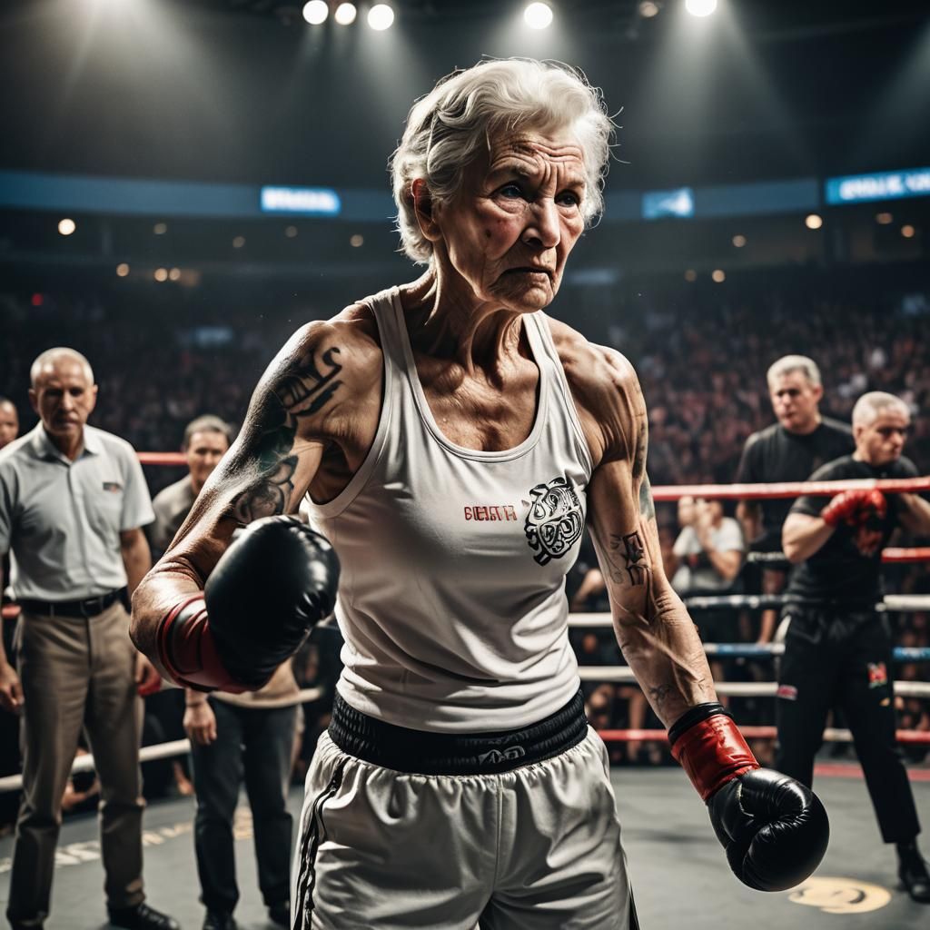 Grandma Ready to Fight in Crowded Arena