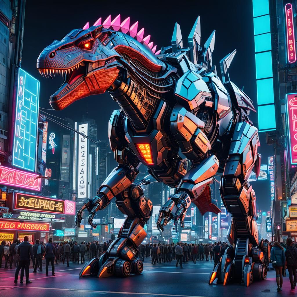 view of a robotic dinosaur mecha, mecha style, Kaiju style, ...