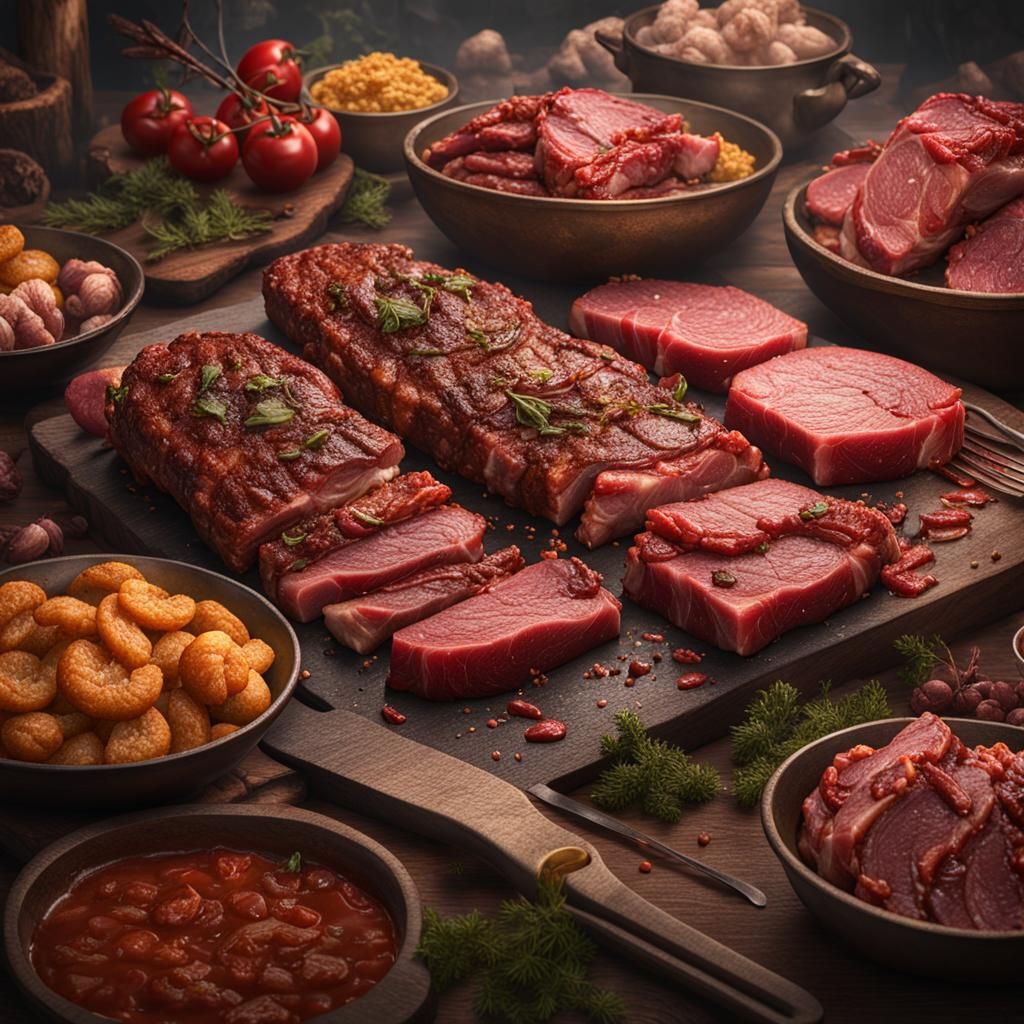 Detailed Matte Painting of Meat in Deep Color