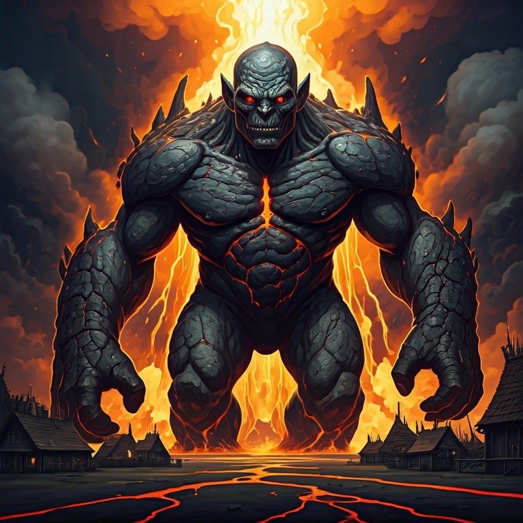 Golem's Volcanic Destruction: Alcohol Ink Fantasy Art