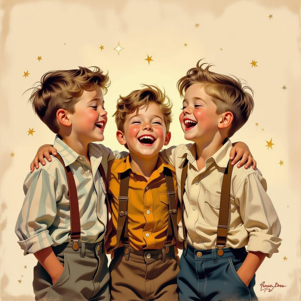 Boys Playing, Rockwell Style with Storybook Whimsy