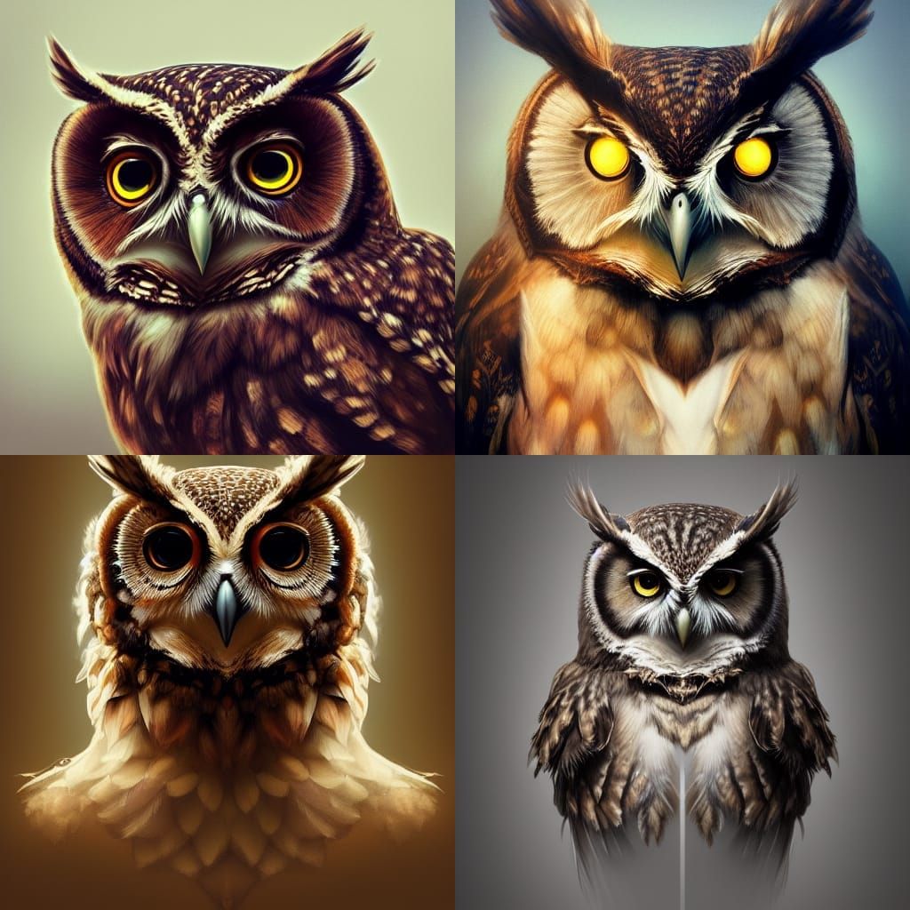 Detailed Owl Portrait in Art Nouveau Style