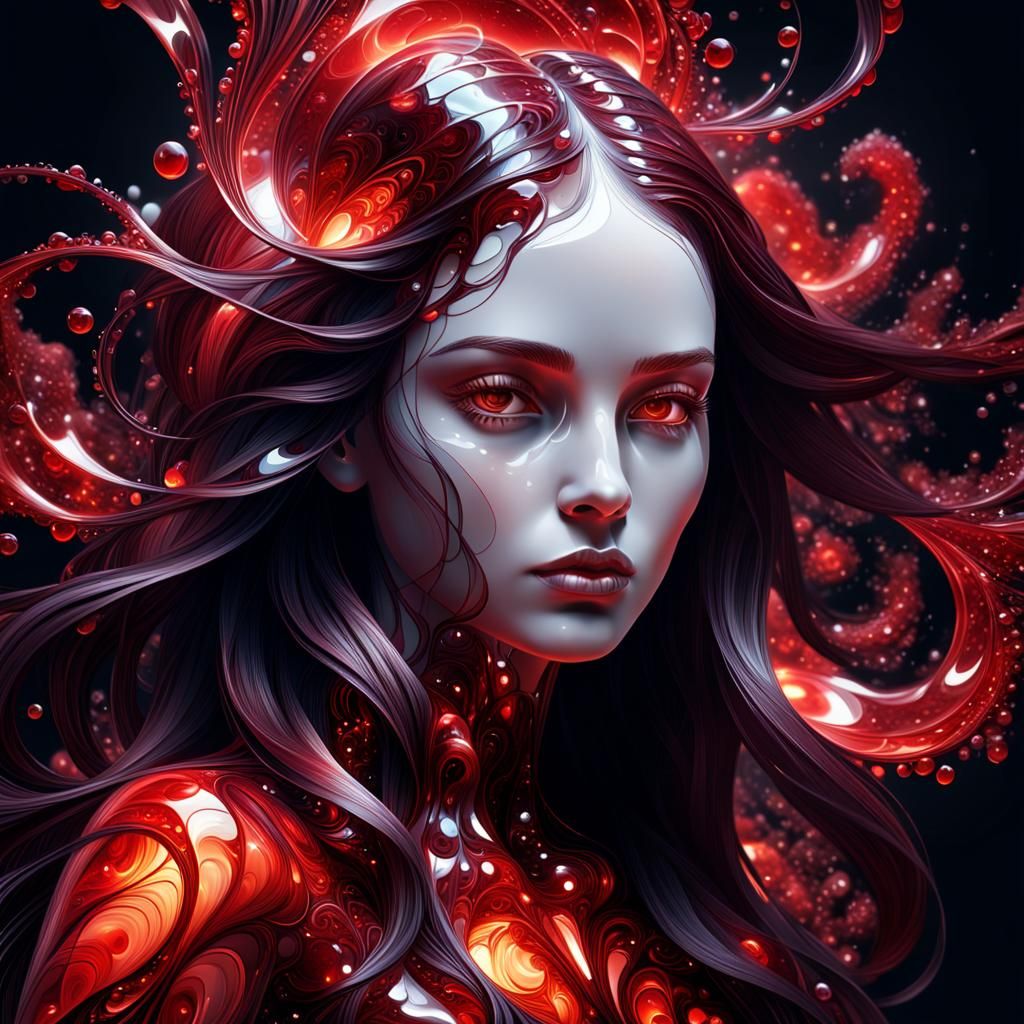 Glowing Alabaster Woman in Polished Red Glass Style