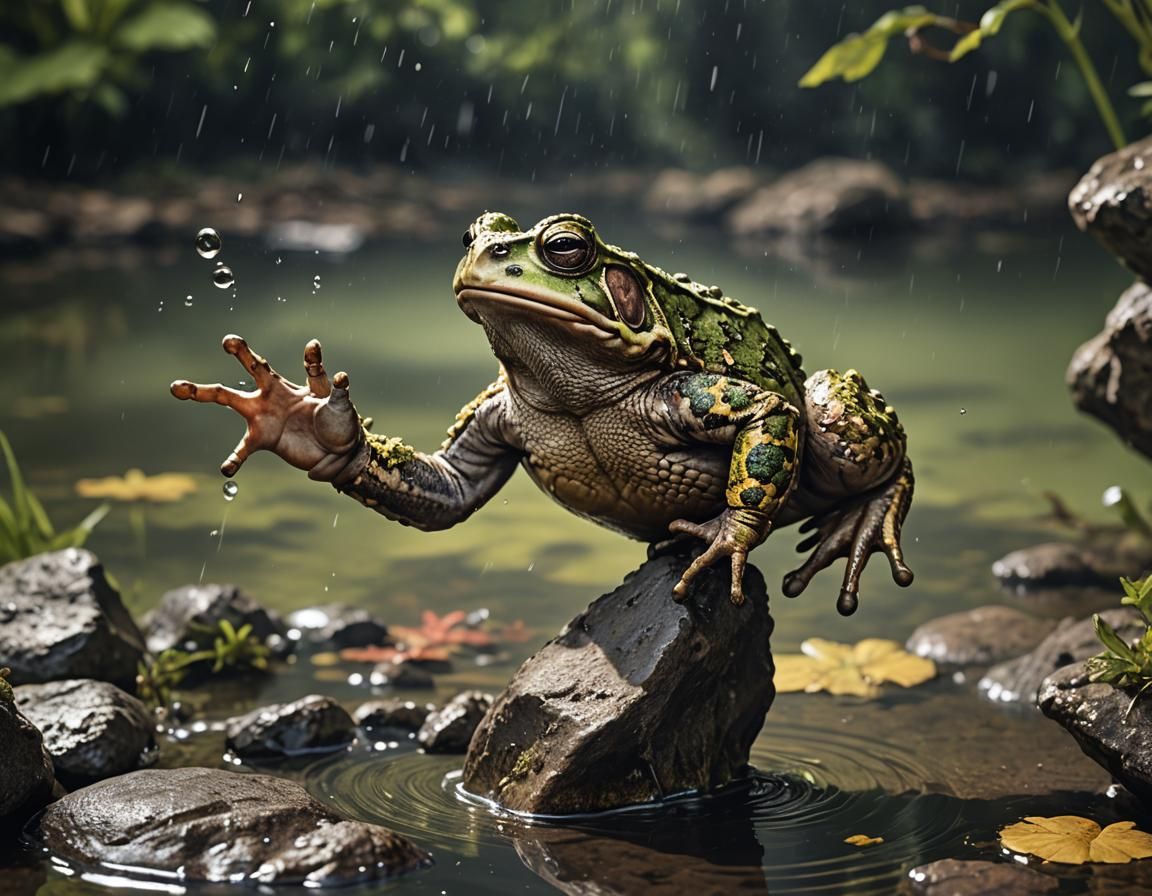 Toad Mid-Jump: Dynamic Lighting Hyperrealistic Photoillustra...