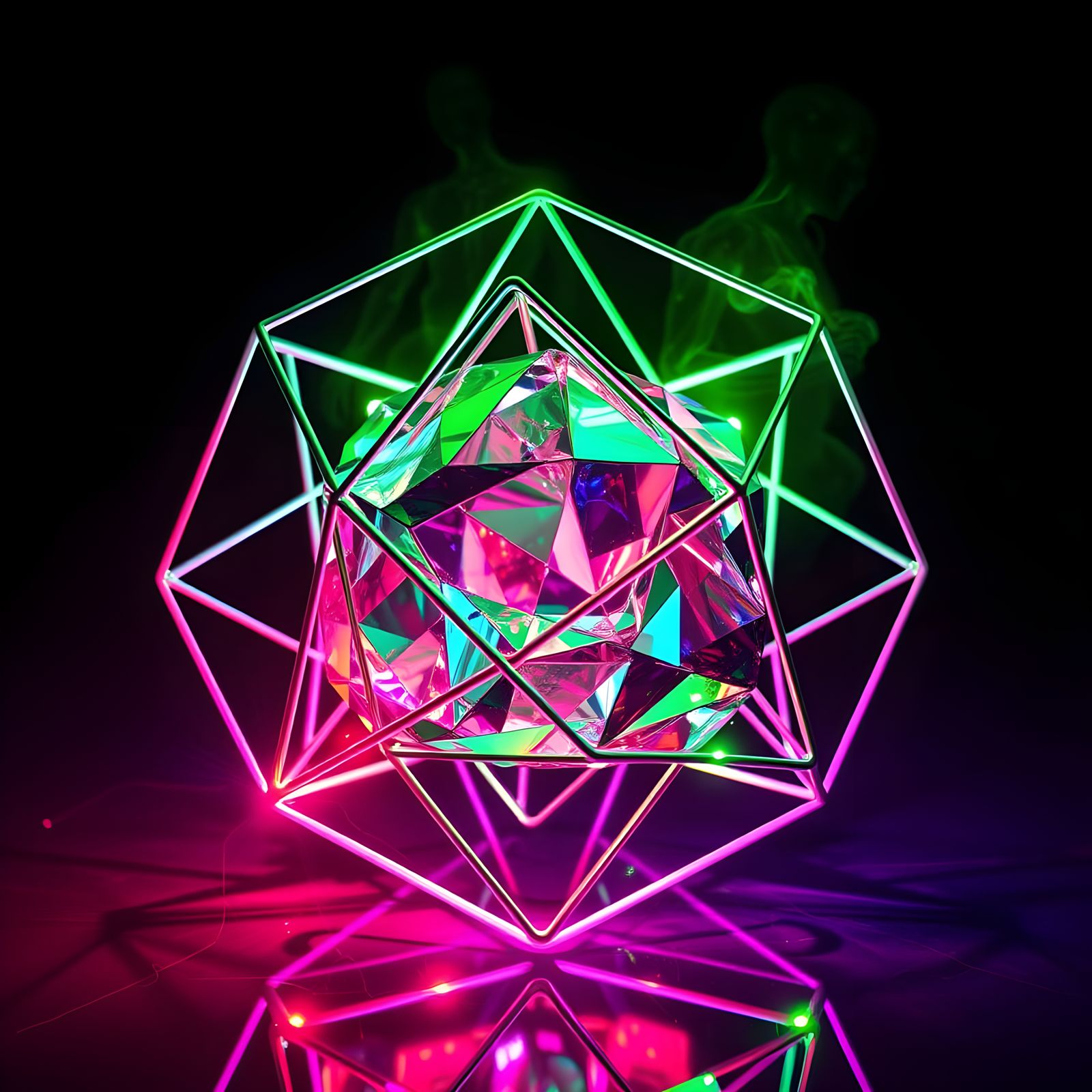 Hyperrealistic Crystal Tesseract in Geometric Style