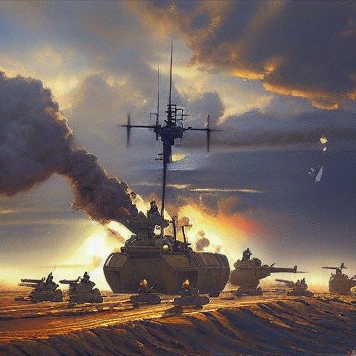 Dramatic War Scene in Oil Painting Style