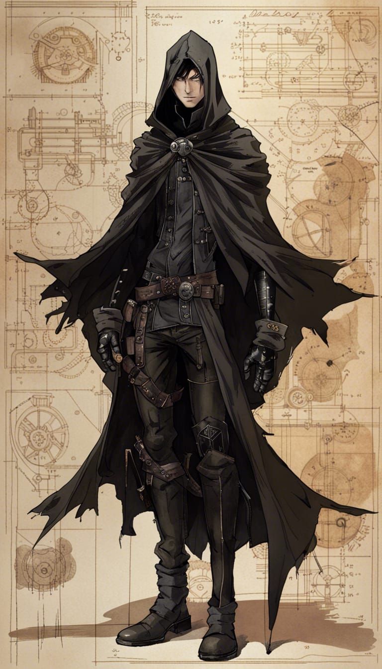 Dark Fantasy Rogue in Mechanical Schematic