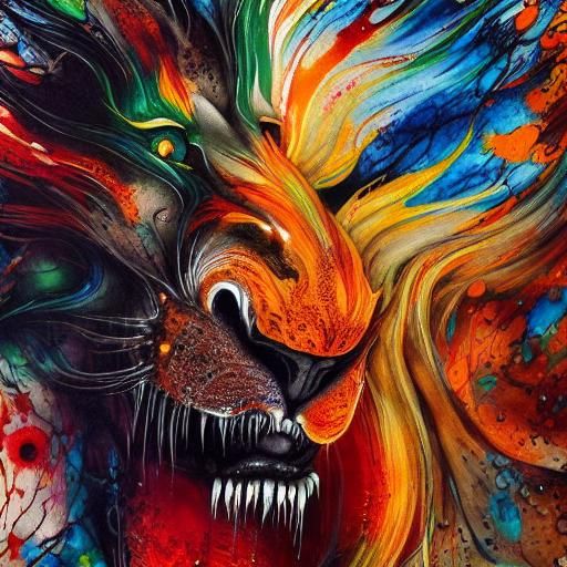 Terrifying Ghost Lion in Liquid Ink Style