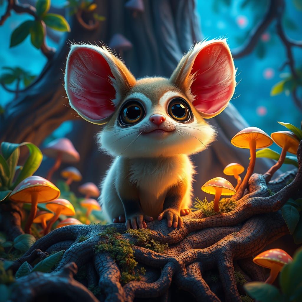 Whimsical Fennec Fox Sugar Glider in Magical Realm