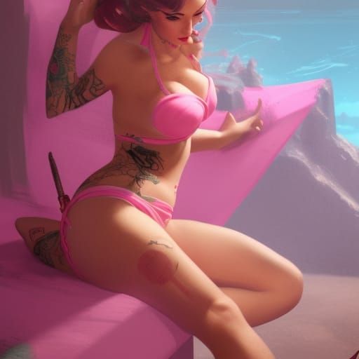 1960s Pinup Girl with Tattoos in Digital Art