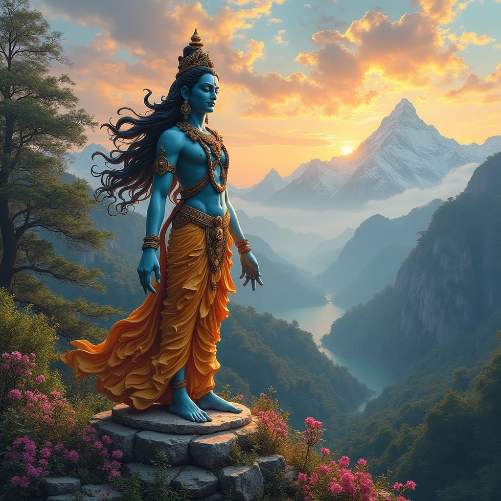 Majestic Ardhanarishvara in Serene Himalayan Landscape