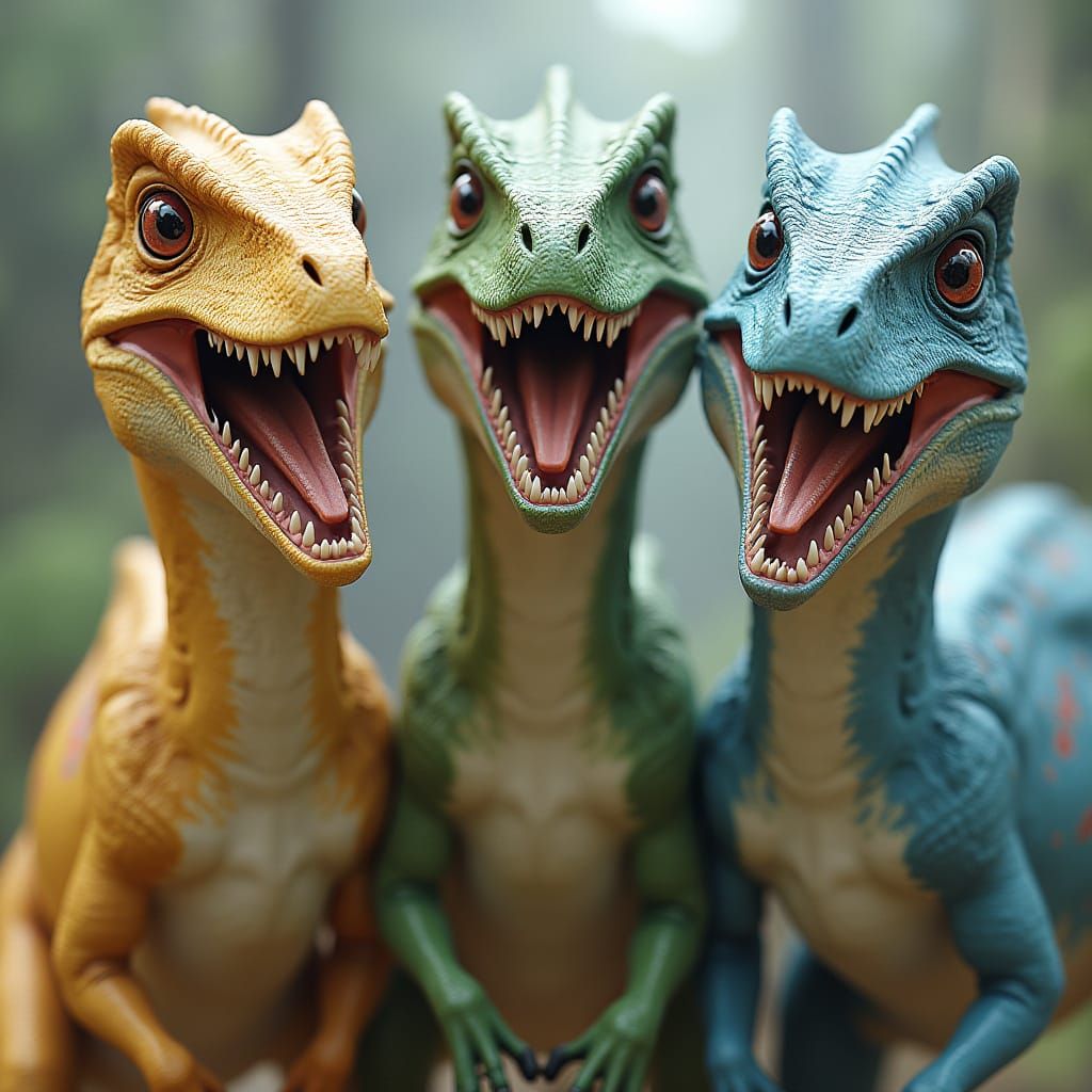 Three Fierce Velociraptors in Detailed 3D