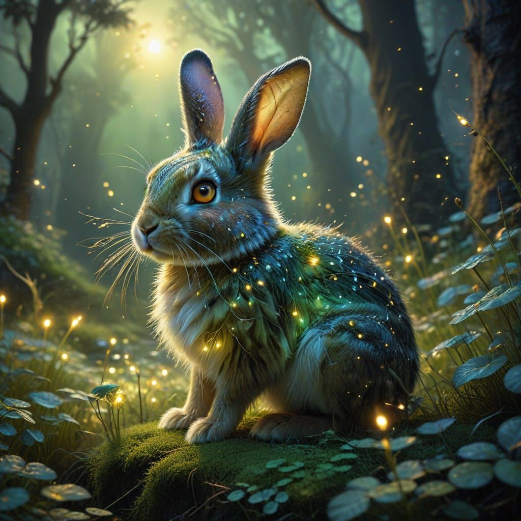 Whimsical, Rabbit-Like Creature in Dreamy Fantasy Landscape