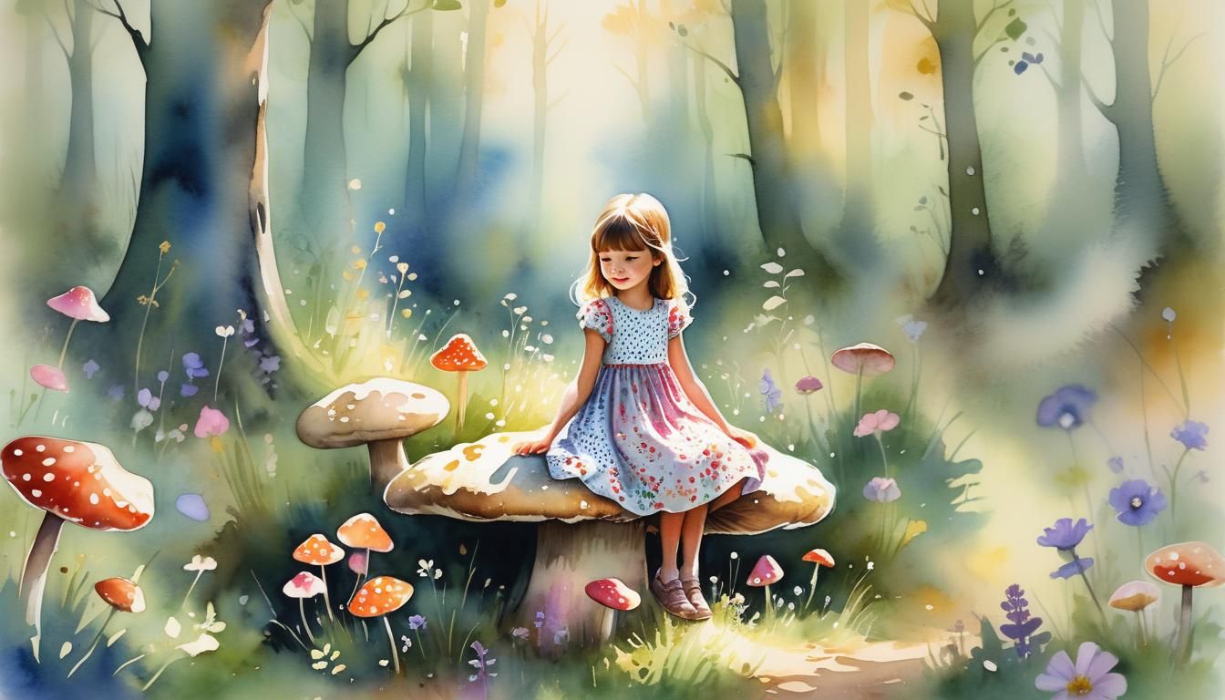 Magical Forest: Little Girl in Watercolour Storybook