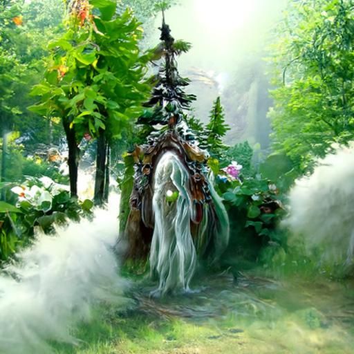 Ethereal Forest Spirit in a Thomas Kinkade Style