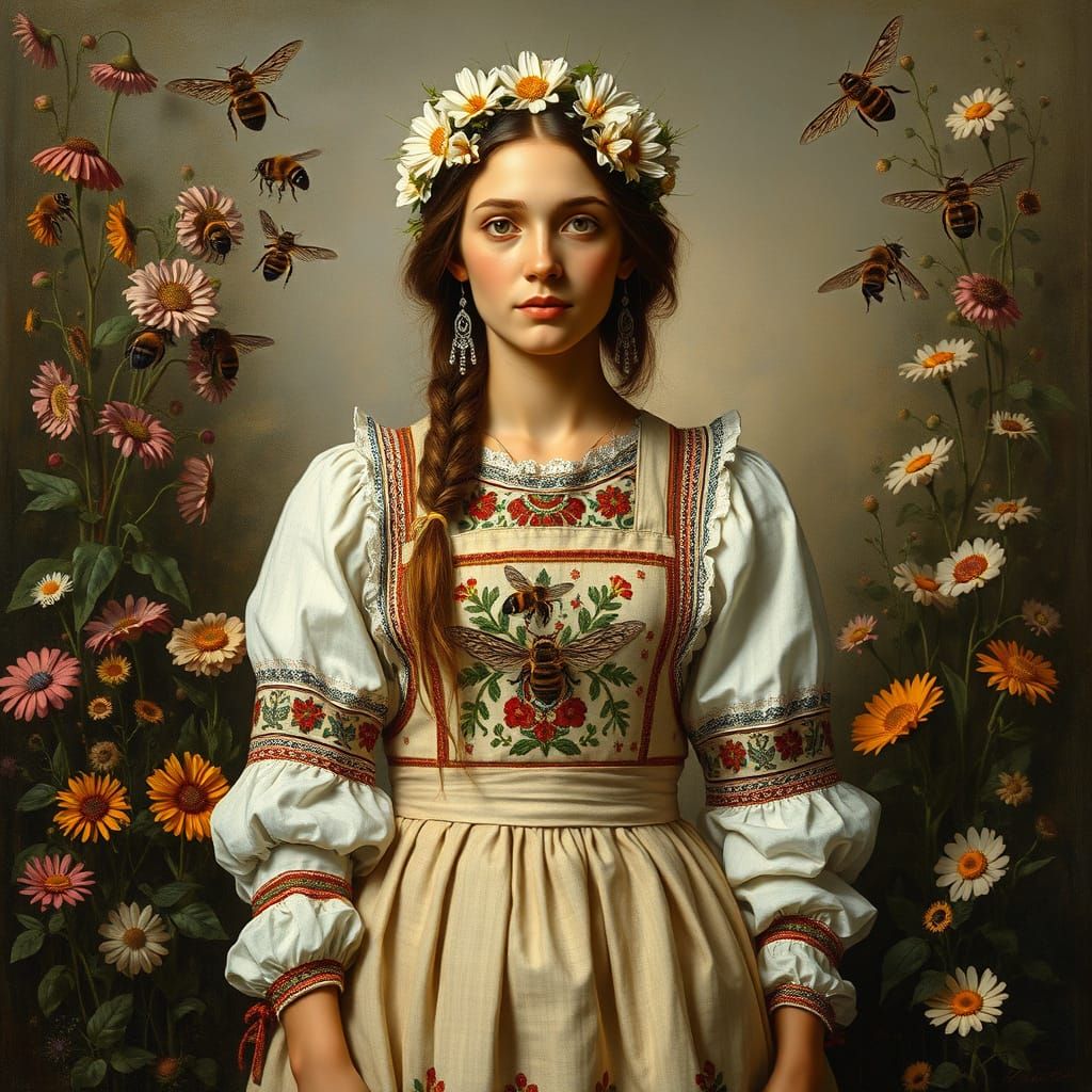 Austeja, Lithuanian Bee Goddess in Realistic Style