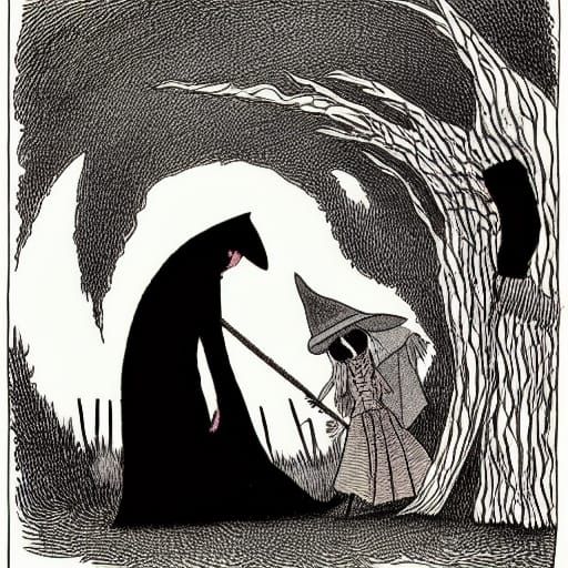 Witch Burning in Edward Gorey Style