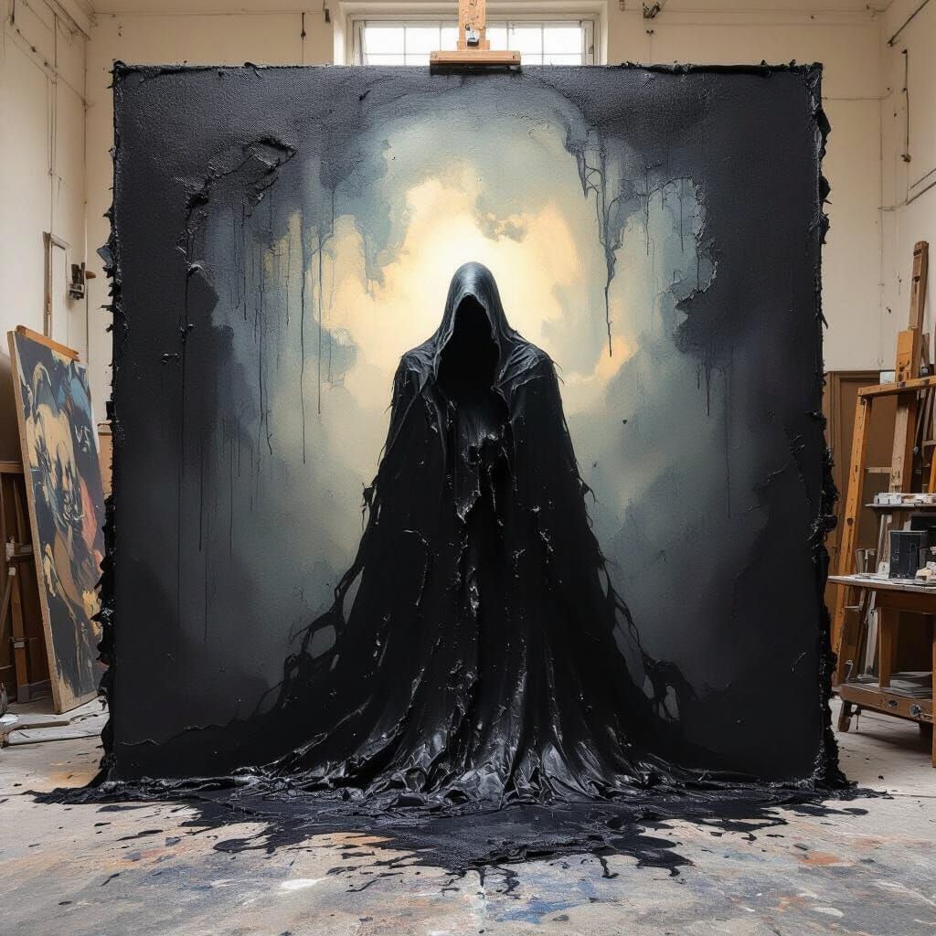 Mysterious Figure in Encaustic Art, Abstract Realism