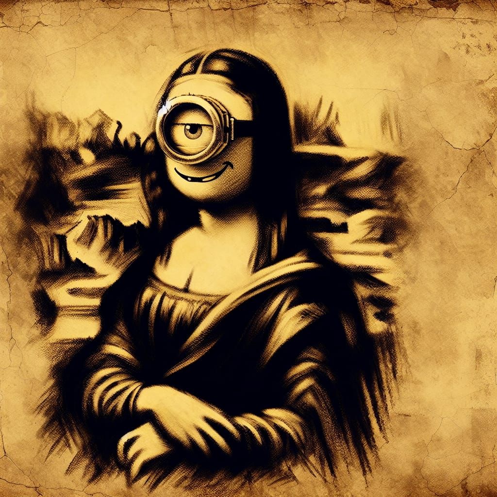 Minion Mona Lisa: A Vintage Charcoal Sketch