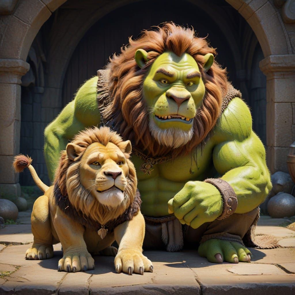 Regal Lion Meets Swampy Ogre in Fantasy Art