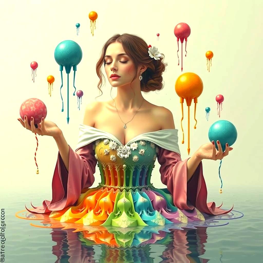 Aerial View of Woman with Fractal Flowers