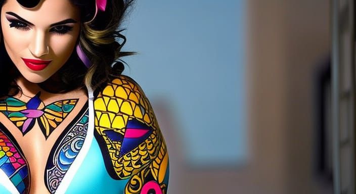 Heartbreak Woman in Britto-Inspired Tattoo Art