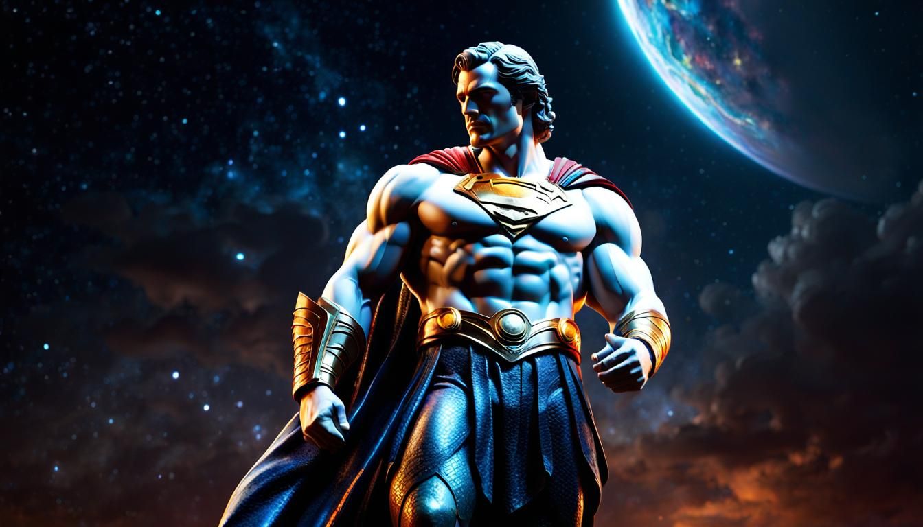 Marble Statue of a Man with Cosmic Sky Background