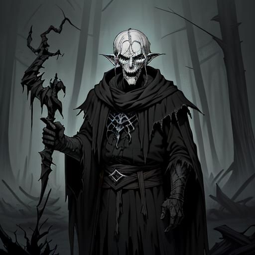 Goblinoid Necromancer in Desolate Forest, Dark Fantasy