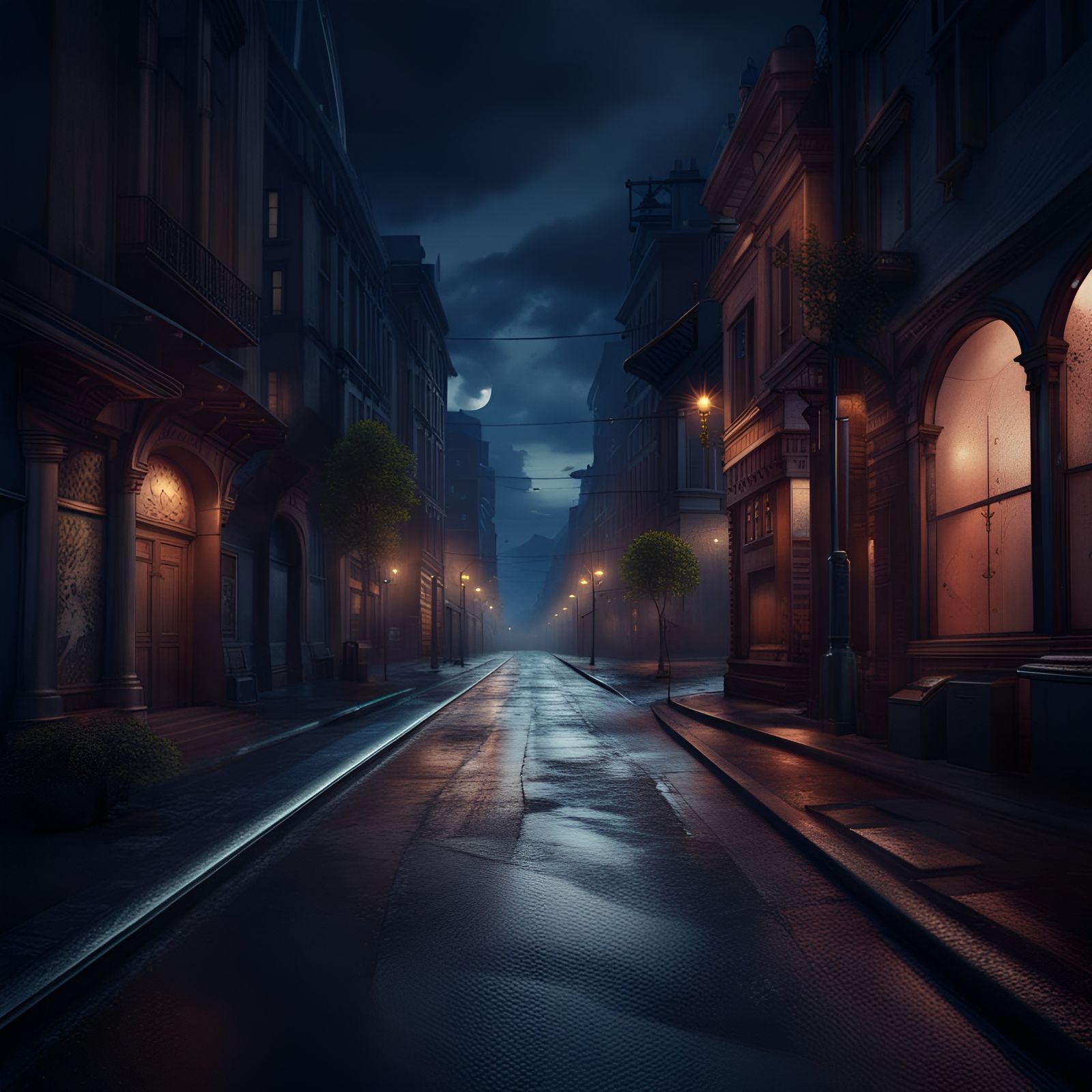 Empty Midnight Street in Ultra Realistic Style