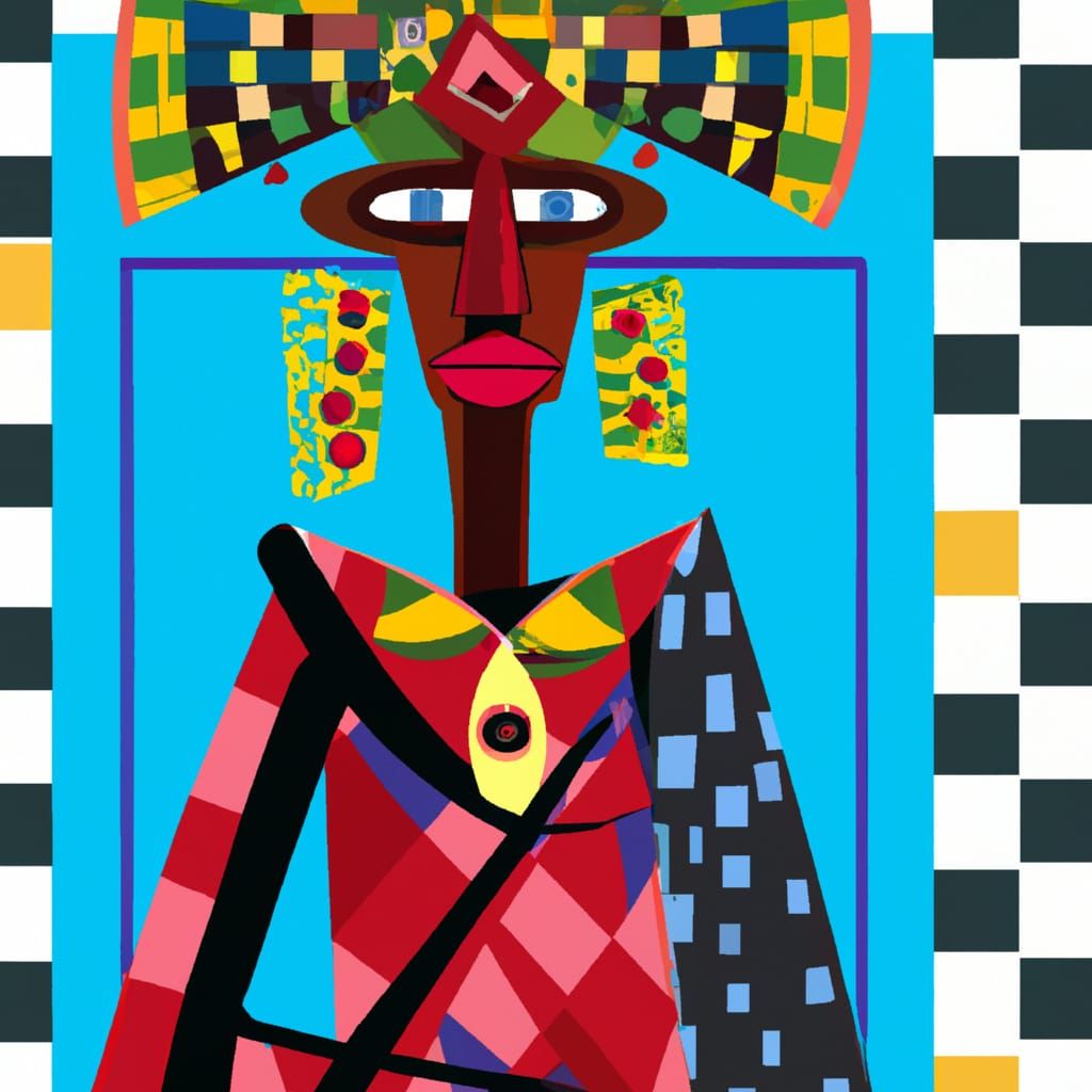 African Witch Doctor Character in Cubist Geometric Art